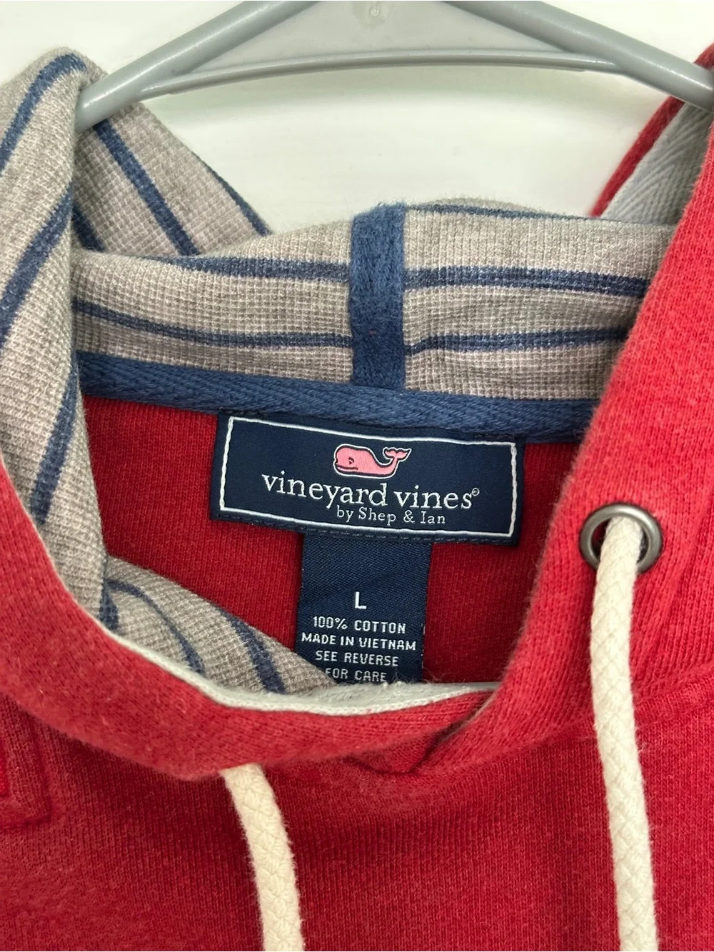 Vineyard Vines Red Hooded Sweatshirt with Striped Lining - Picture 3 of 5